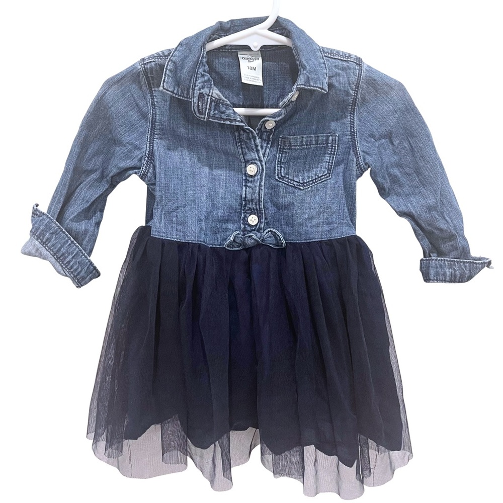 NWOT OshKosh B’Gosh Girls Size 18 months Denim Button Up & Navy Tulle Baby Dress
